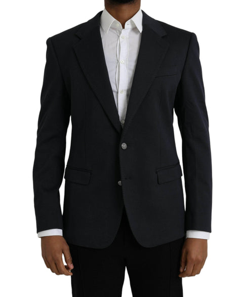 Dolce & Gabbana Dark Blue Cotton Single Breasted Coat Blazer - Hilstor
