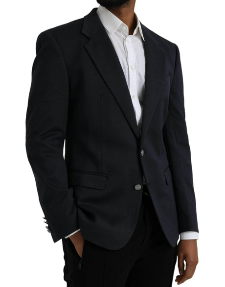 Dolce & Gabbana Dark Blue Cotton Single Breasted Coat Blazer - Hilstor