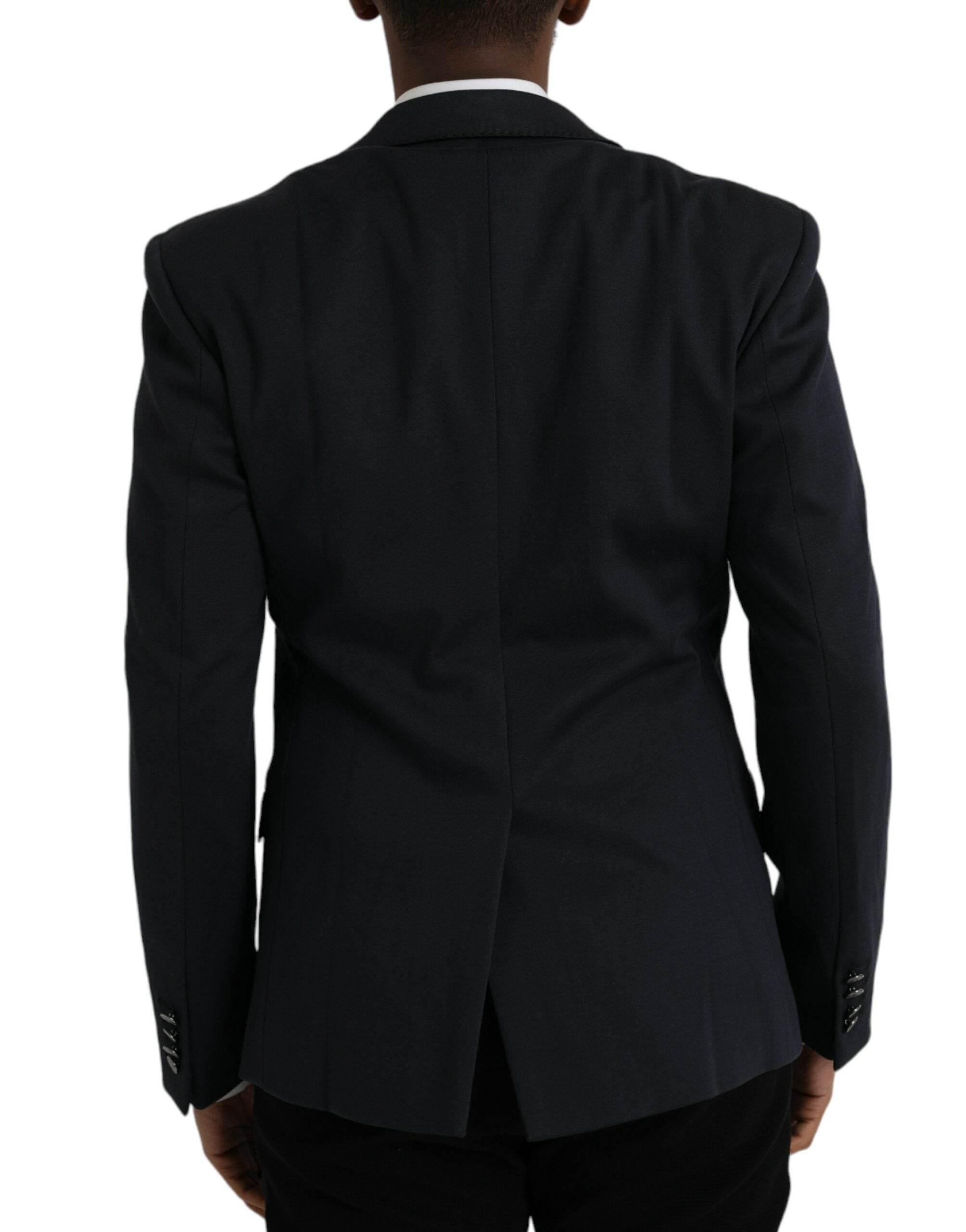 Dolce & Gabbana Dark Blue Cotton Single Breasted Coat Blazer - Hilstor