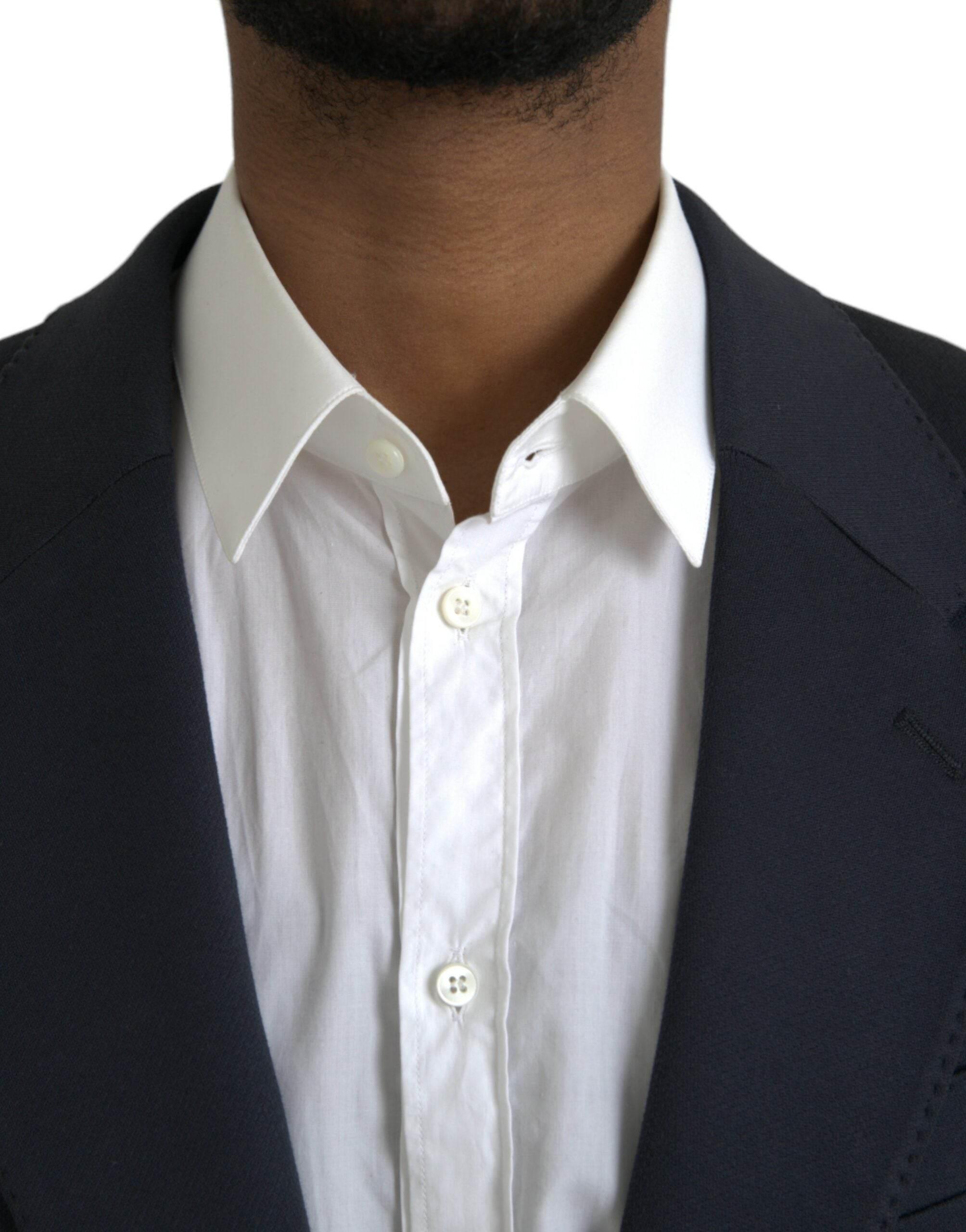 Dolce & Gabbana Dark Blue Cotton Single Breasted Coat Blazer - Hilstor