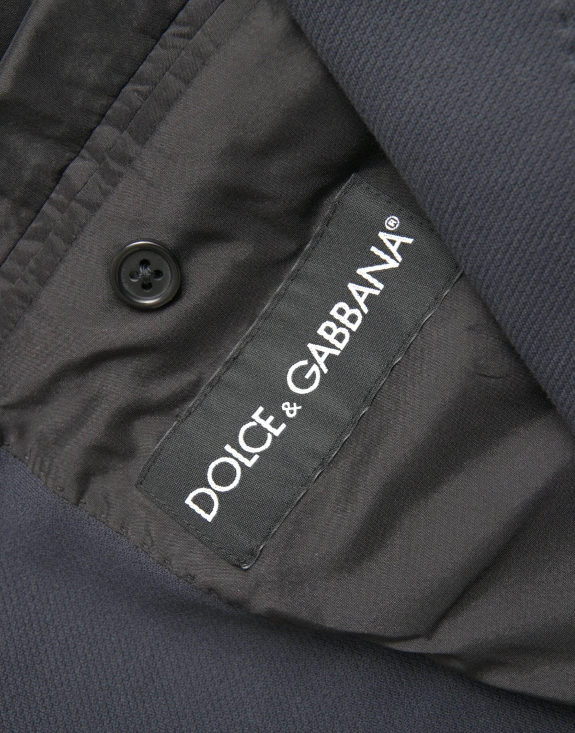 Dolce & Gabbana Dark Blue Cotton Single Breasted Coat Blazer - Hilstor