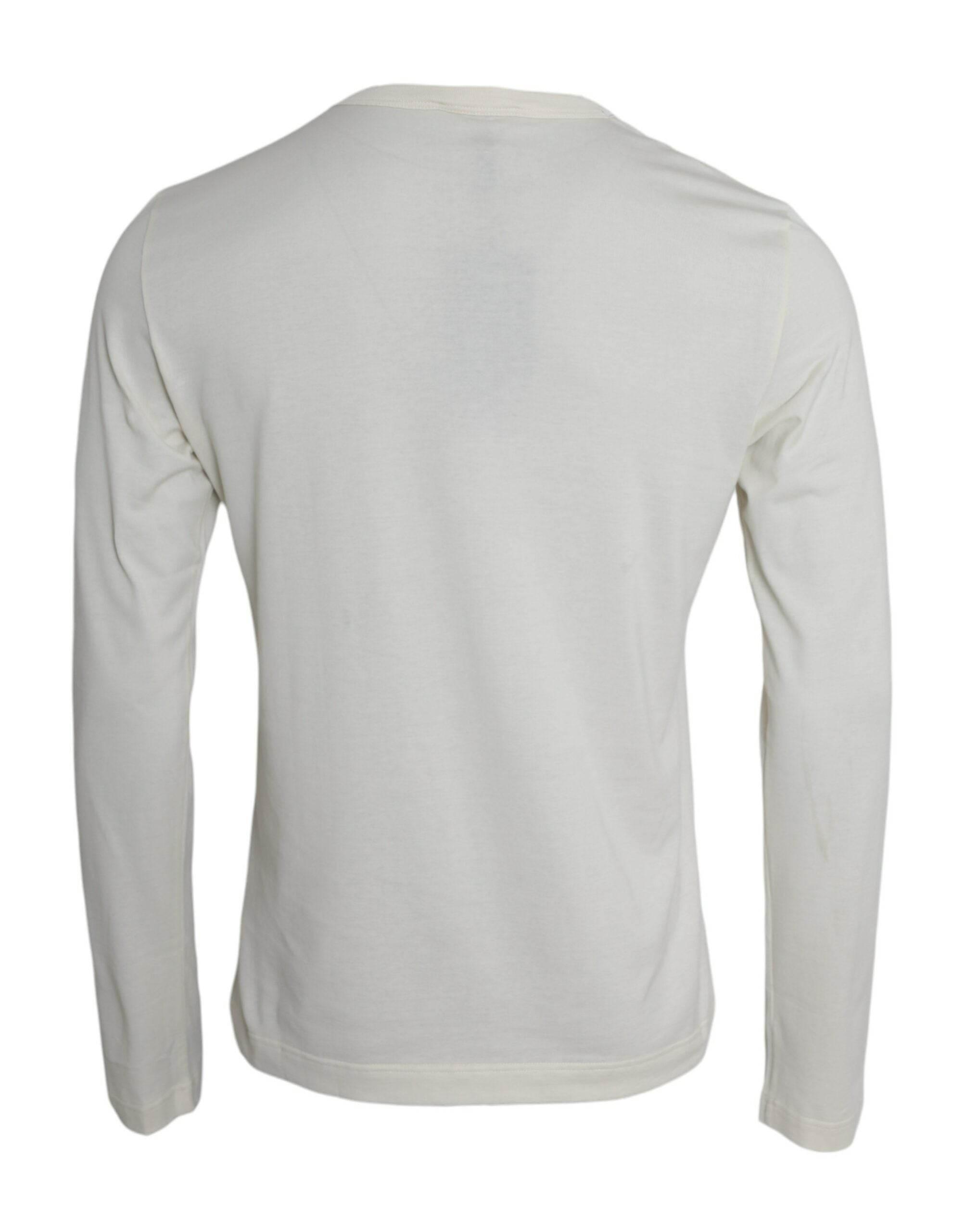 Dolce & Gabbana Off White Cotton Round Neck Pullover Sweater - Hilstor