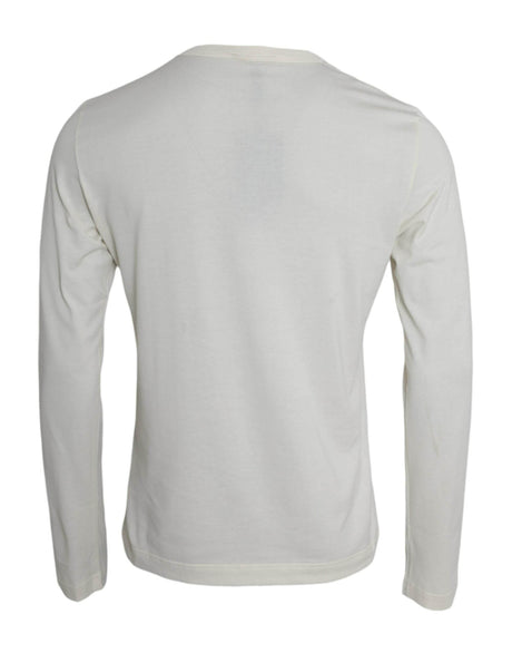 Dolce & Gabbana Off White Cotton Round Neck Pullover Sweater - Hilstor