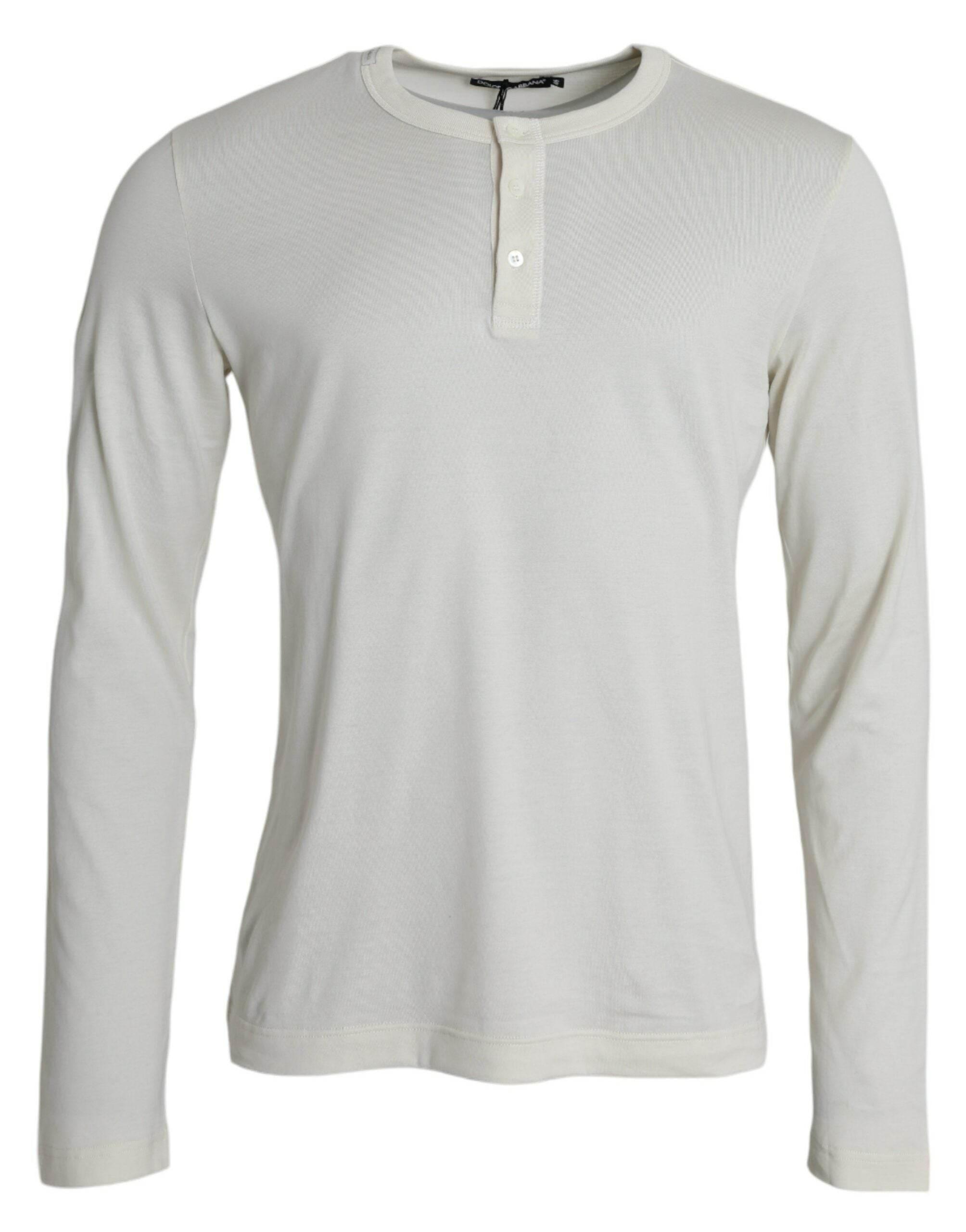 Dolce & Gabbana Off White Cotton Round Neck Pullover Sweater - Hilstor