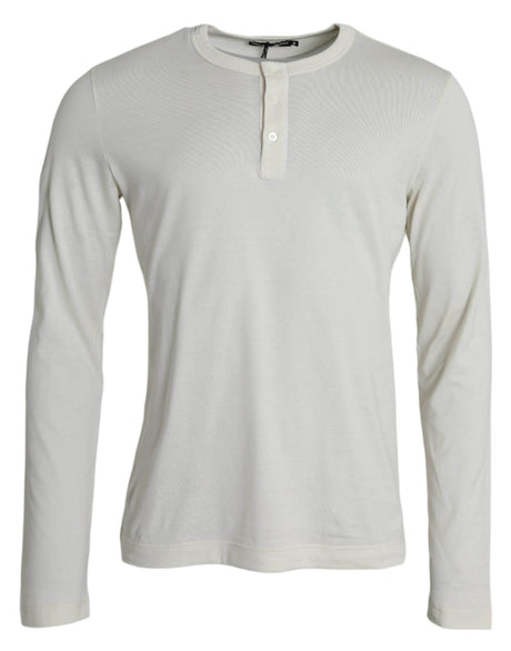 Dolce & Gabbana Off White Cotton Round Neck Pullover Sweater - Hilstor