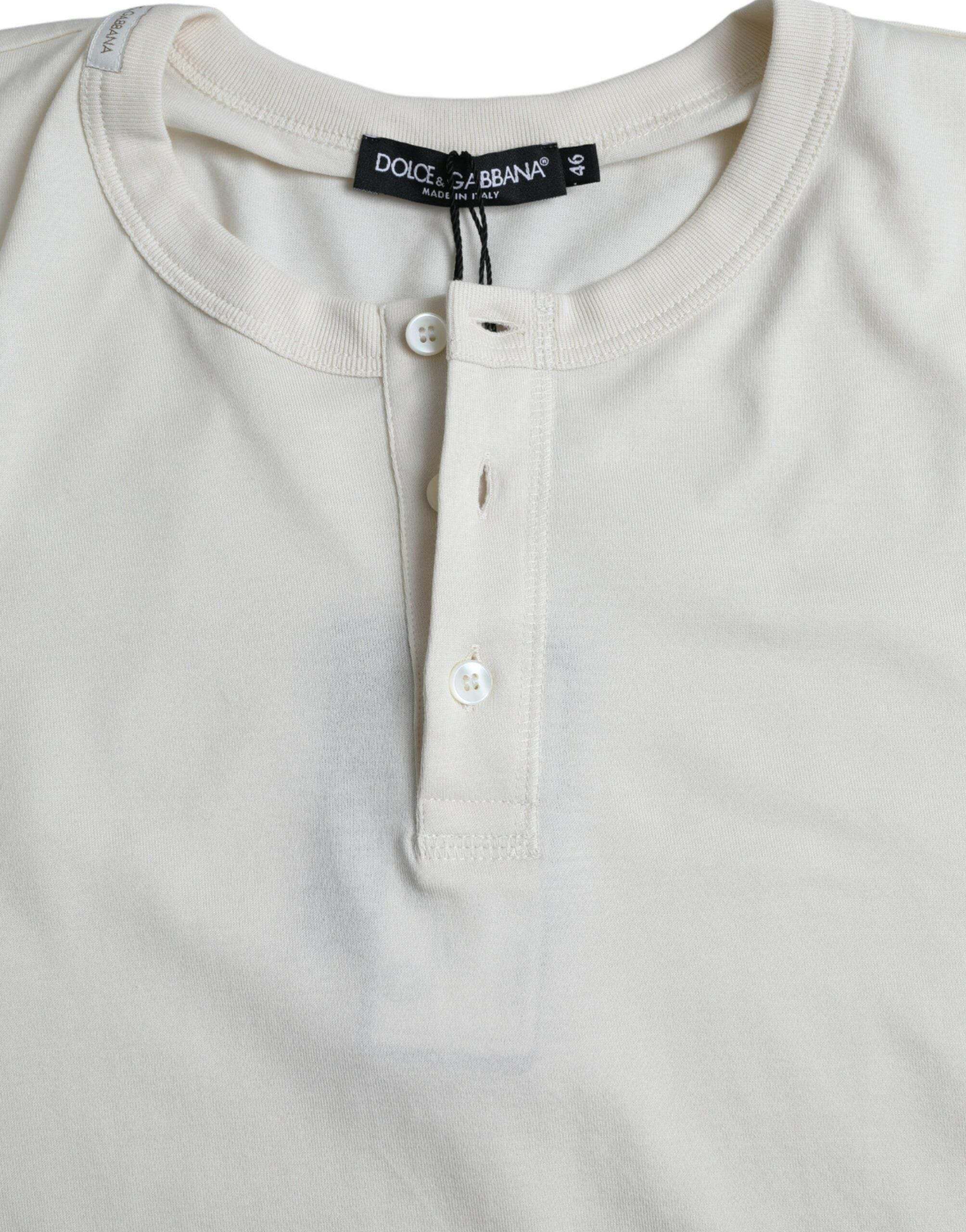 Dolce & Gabbana Off White Cotton Round Neck Pullover Sweater - Hilstor