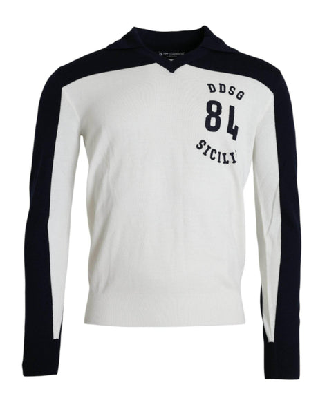 Dolce & Gabbana White Black SICILIA Henley Shirt Pullover Sweater - Hilstor