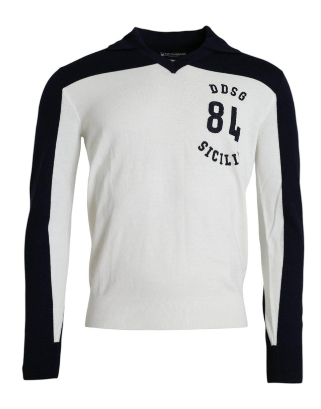 Dolce & Gabbana White Black SICILIA Henley Shirt Pullover Sweater - Hilstor