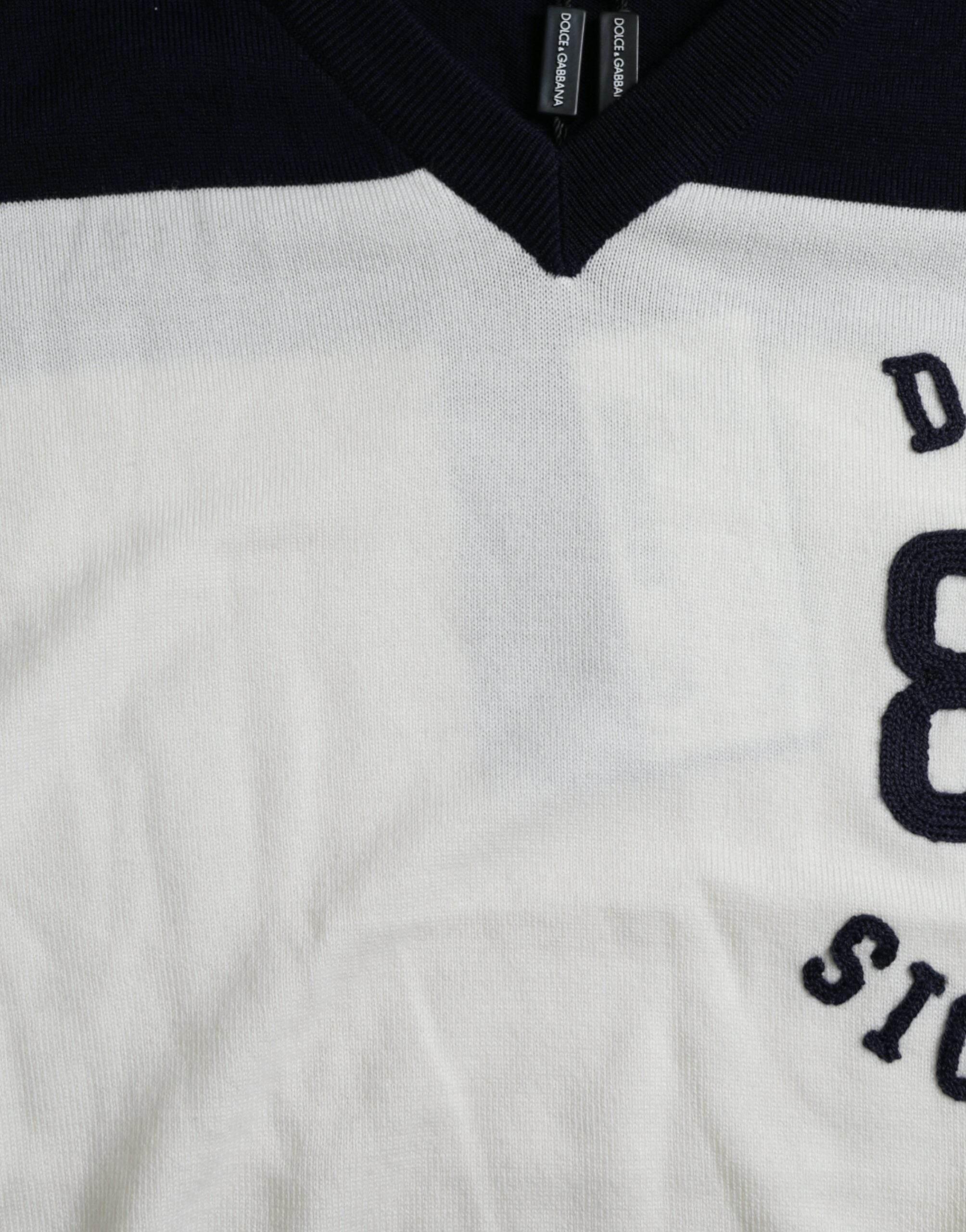 Dolce & Gabbana White Black SICILIA Henley Shirt Pullover Sweater - Hilstor