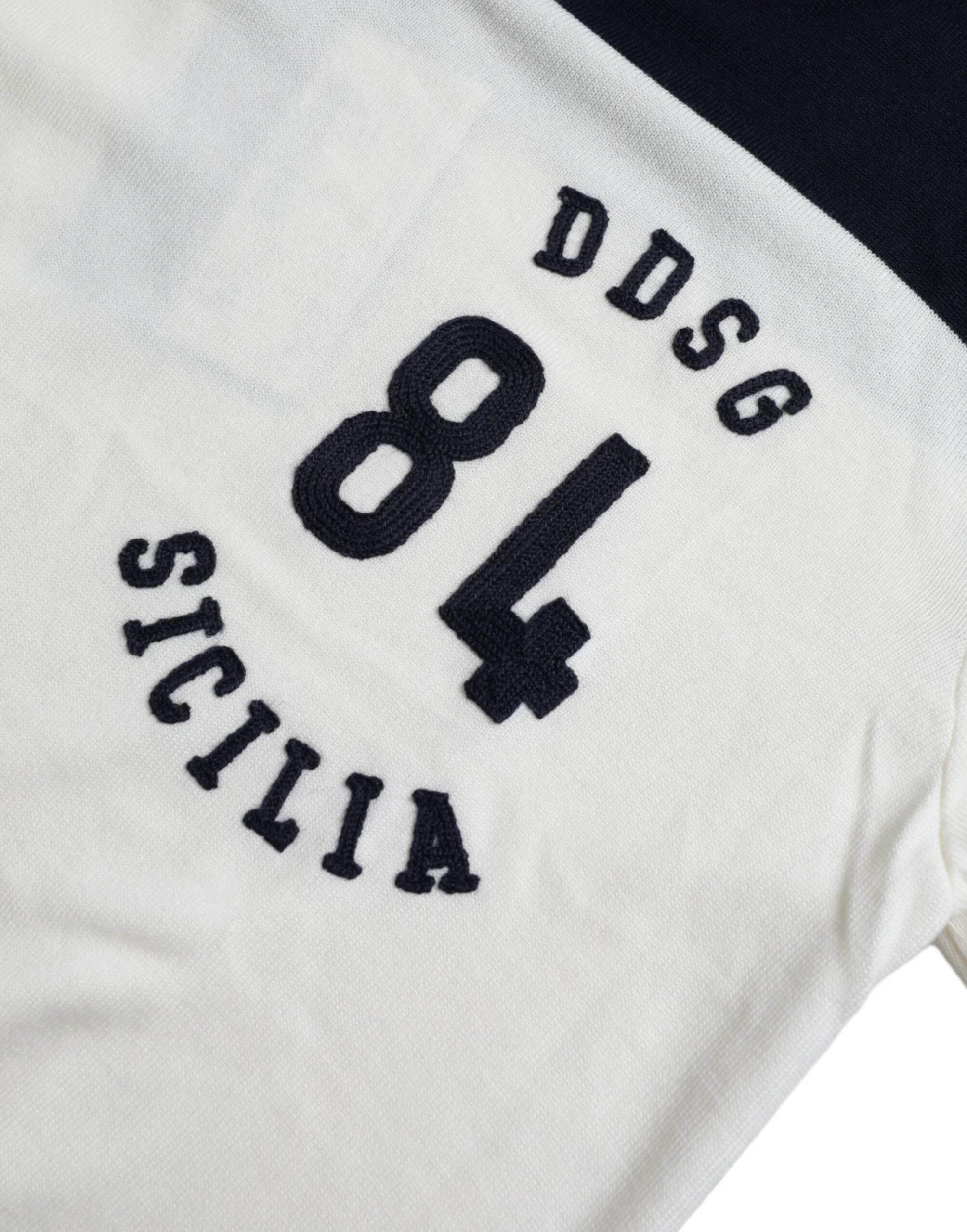 Dolce & Gabbana White Black SICILIA Henley Shirt Pullover Sweater - Hilstor