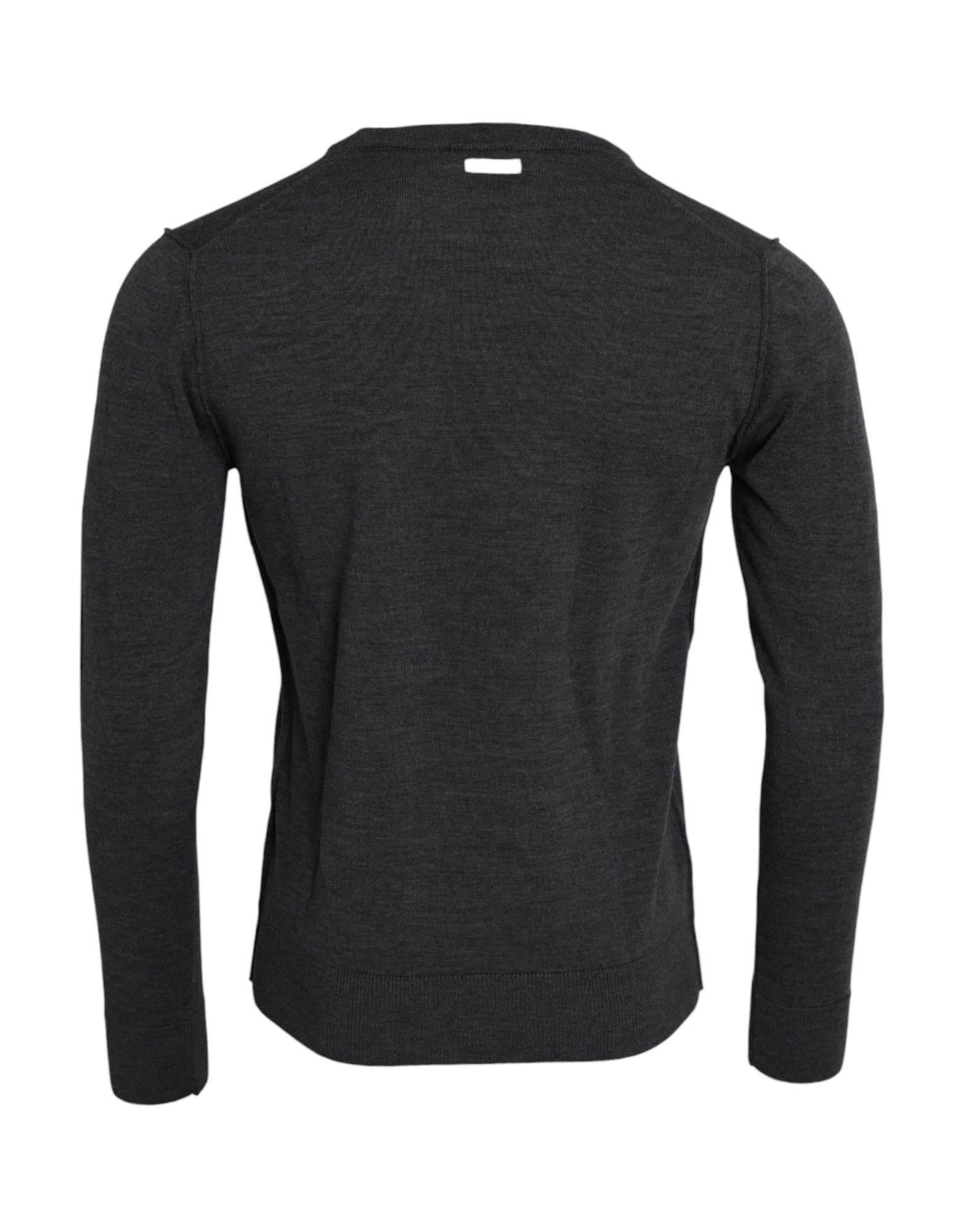Dolce & Gabbana Dark Gray Wool Crew Neck Pullover Sweater - Hilstor