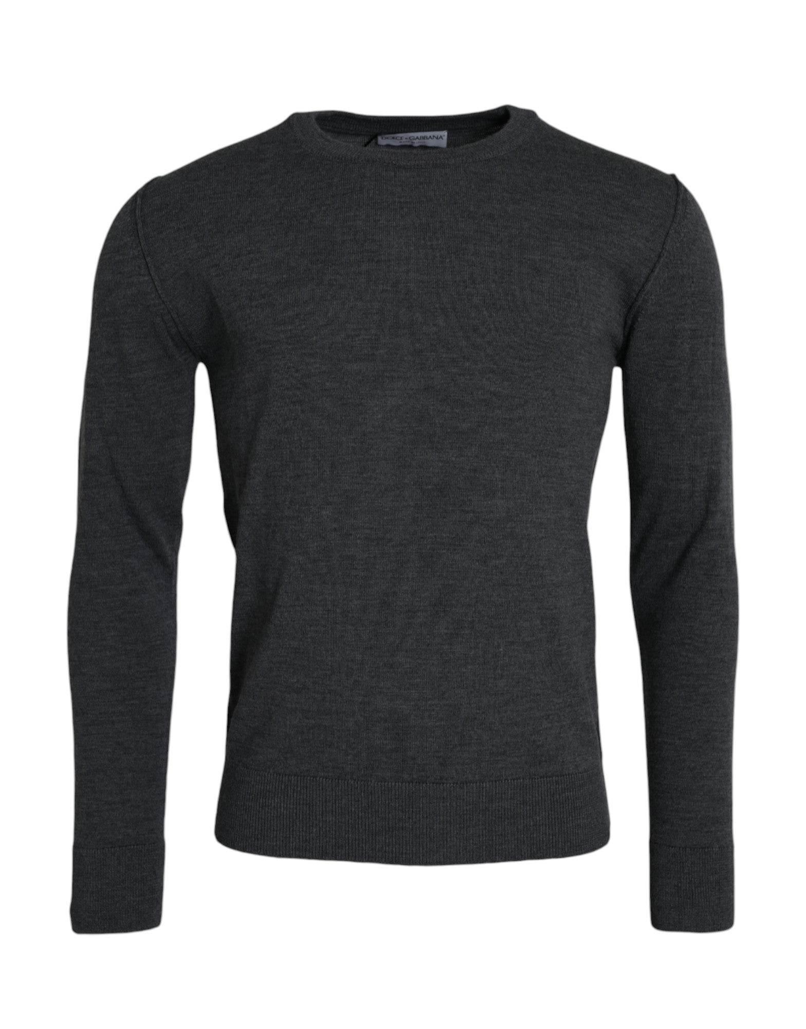 Dolce & Gabbana Dark Gray Wool Crew Neck Pullover Sweater - Hilstor