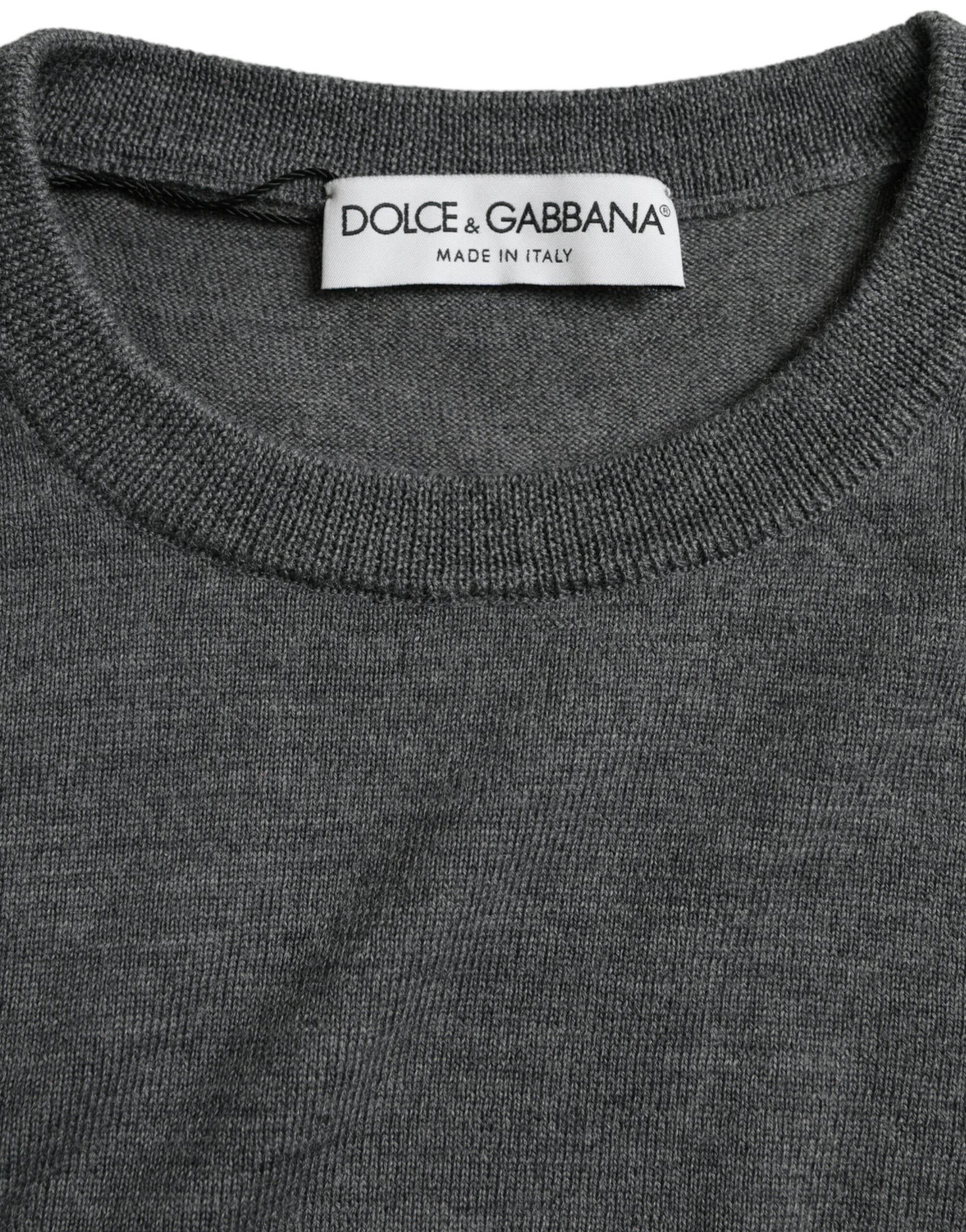 Dolce & Gabbana Dark Gray Wool Crew Neck Pullover Sweater - Hilstor