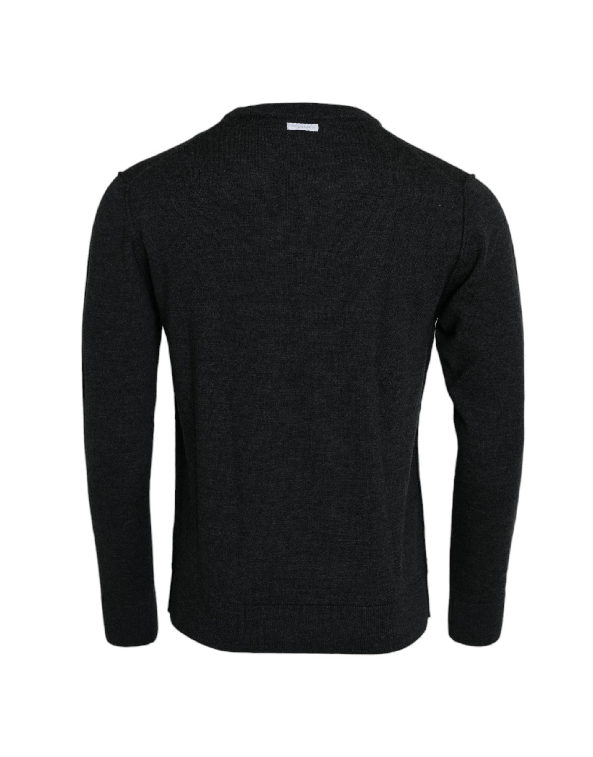 Dolce & Gabbana Dark Gray Wool Crew Neck Pullover Sweater - Hilstor