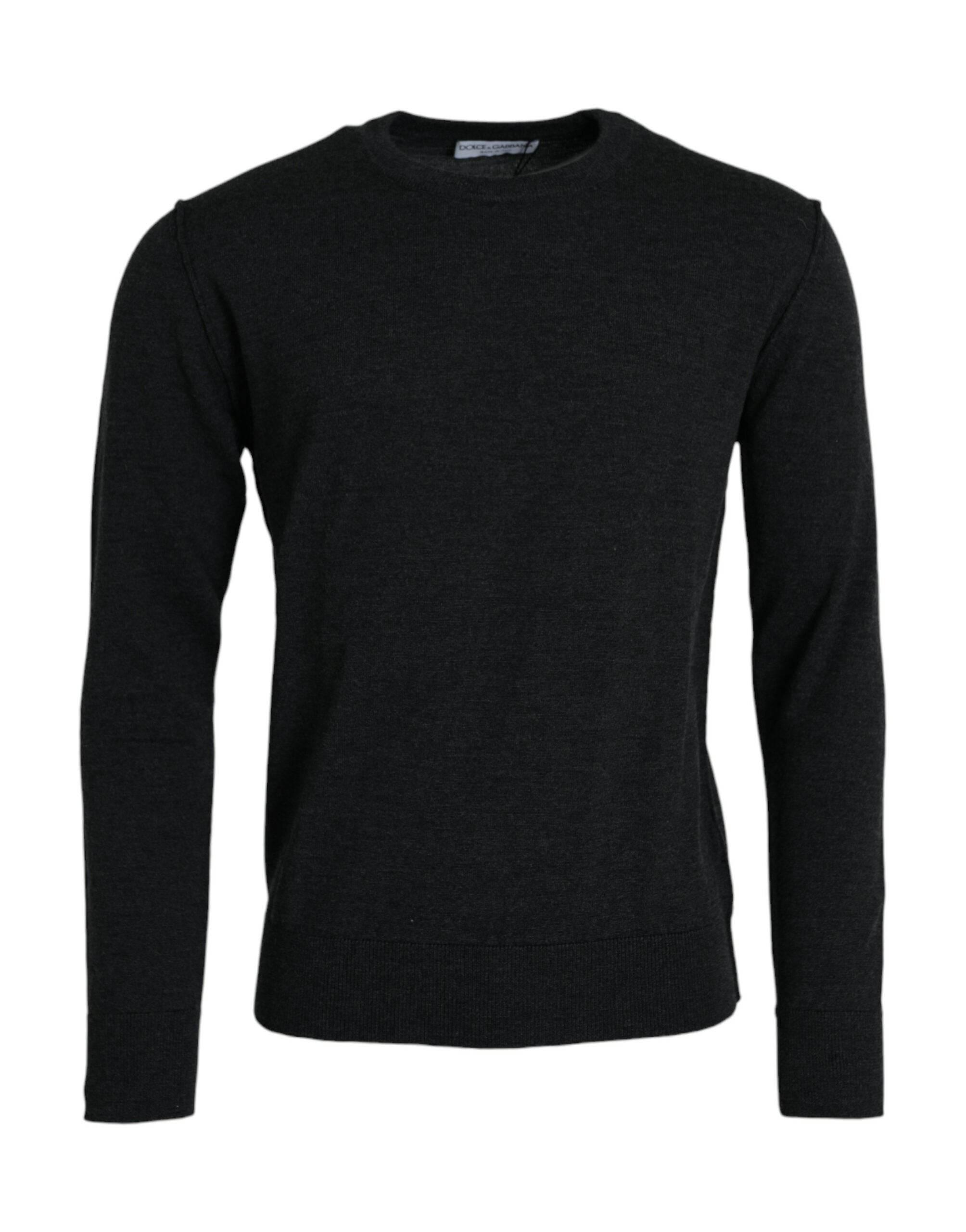 Dolce & Gabbana Dark Gray Wool Crew Neck Pullover Sweater - Hilstor