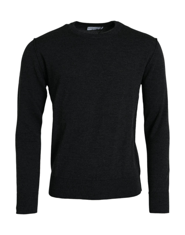 Dolce & Gabbana Dark Gray Wool Crew Neck Pullover Sweater - Hilstor