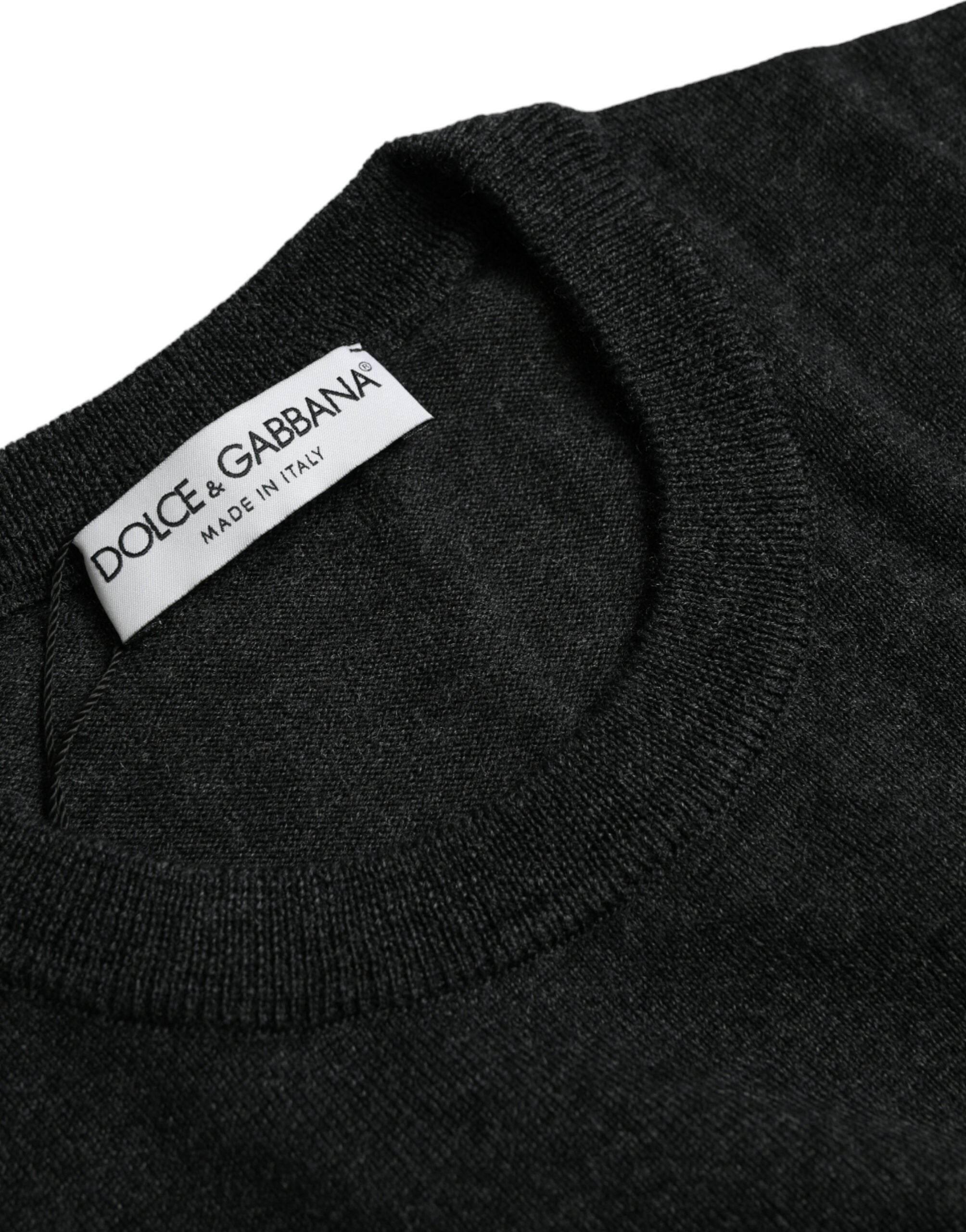 Dolce & Gabbana Dark Gray Wool Crew Neck Pullover Sweater - Hilstor