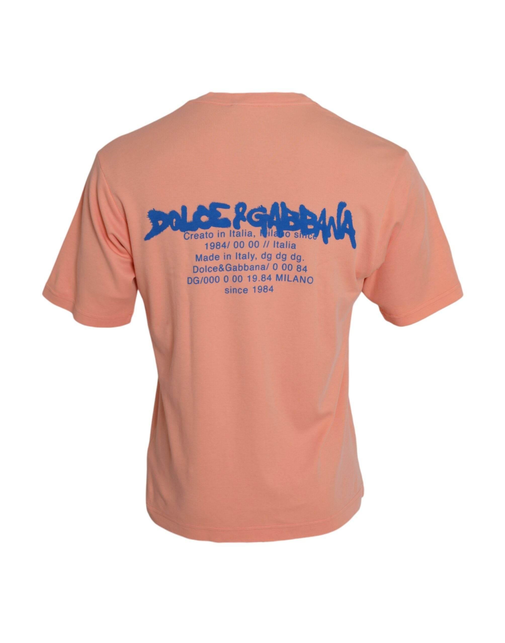 Dolce & Gabbana Coral Cotton Logo Print Short Sleeve T-shirt - Hilstor