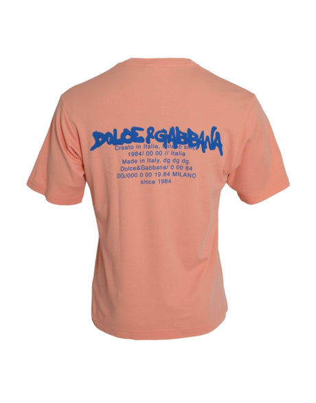 Dolce & Gabbana Coral Cotton Logo Print Short Sleeve T-shirt - Hilstor