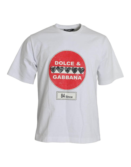 Dolce & Gabbana White Amor Heart Cotton Crewneck Short Sleeve T-shirt - Hilstor