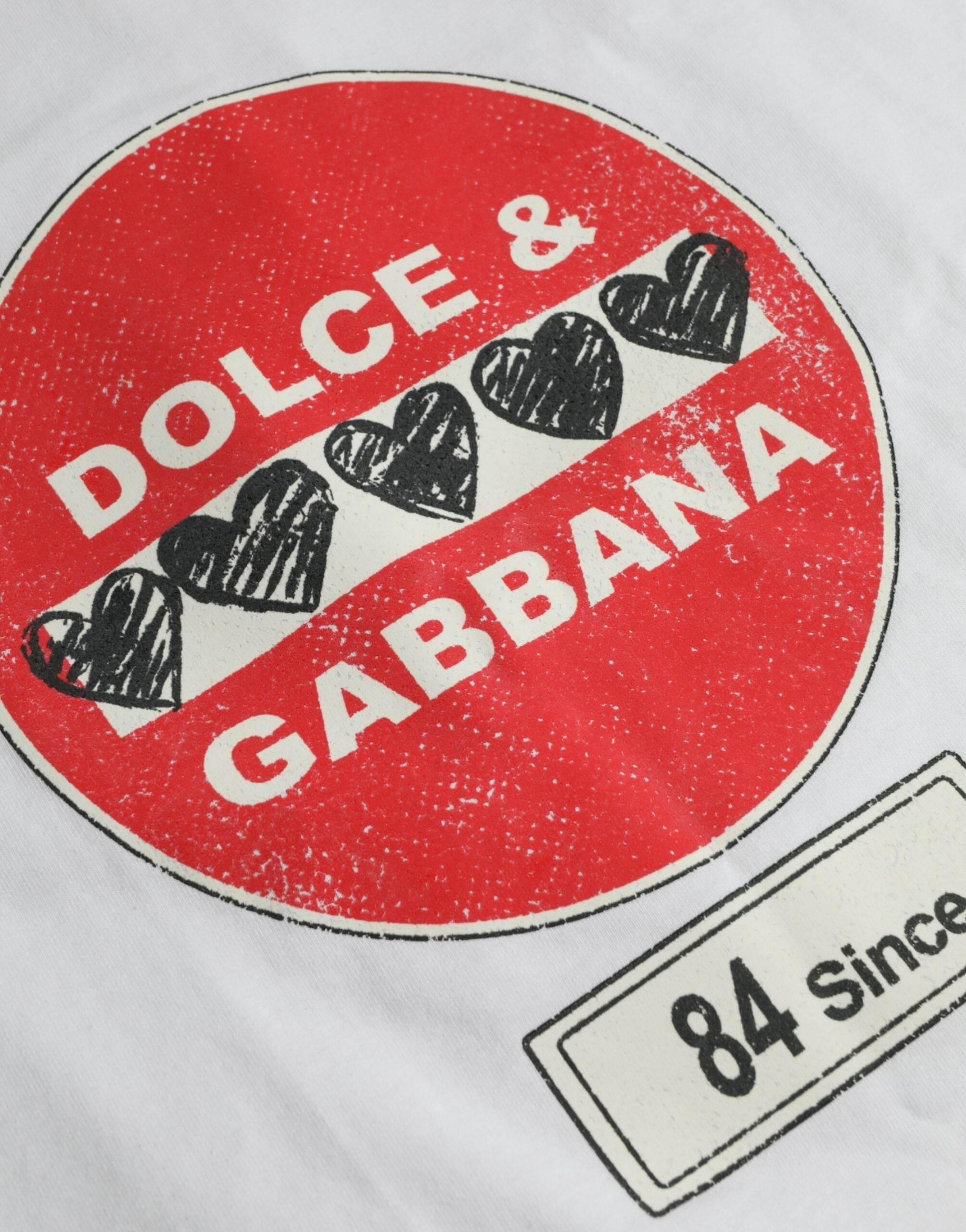 Dolce & Gabbana White Amor Heart Cotton Crewneck Short Sleeve T-shirt - Hilstor