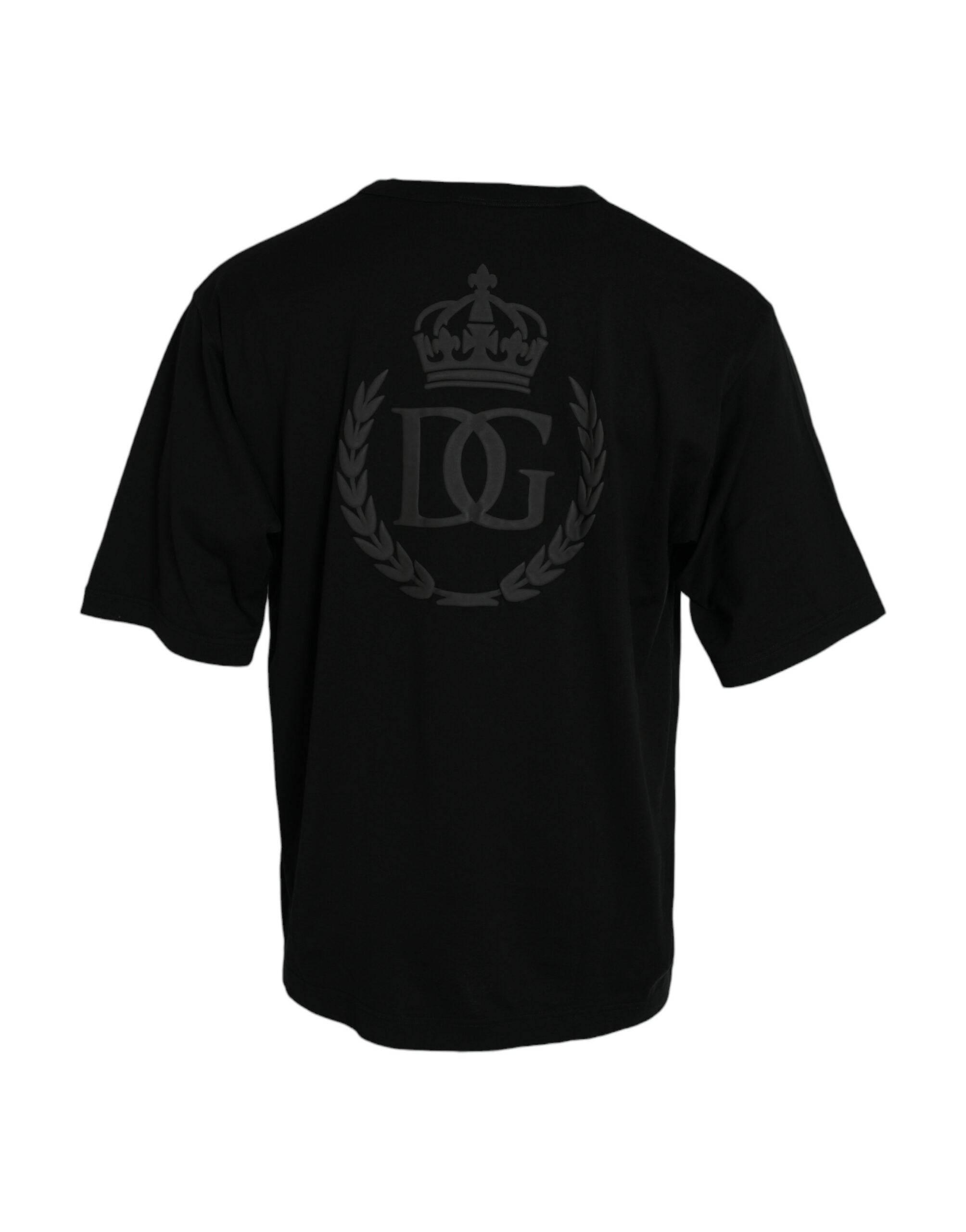 Dolce & Gabbana Black Logo Embossed Crew Neck Short Sleeves T-shirt - Hilstor