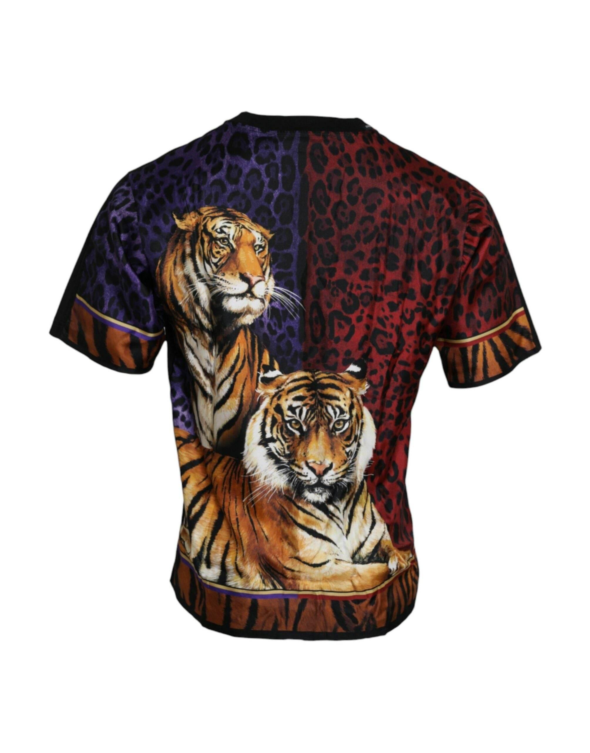 Dolce & Gabbana Multicolor Tiger Print Cotton Short Sleeves T-shirt - Hilstor