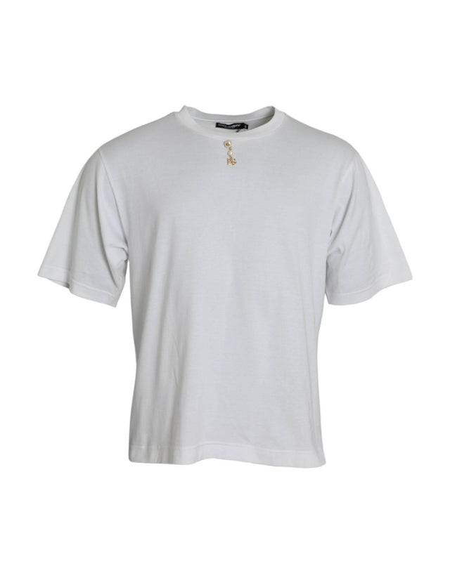 Dolce & Gabbana White Embellished Cotton Crew Neck T-shirt - Hilstor