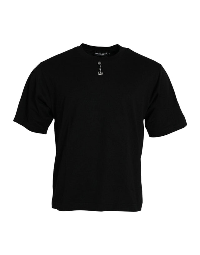 Dolce & Gabbana Black Embellished Cotton Crew Neck T-shirt - Hilstor