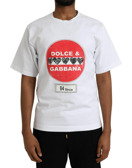 Dolce & Gabbana White Amor Heart Cotton Crewneck Short Sleeve T-shirt - Hilstor