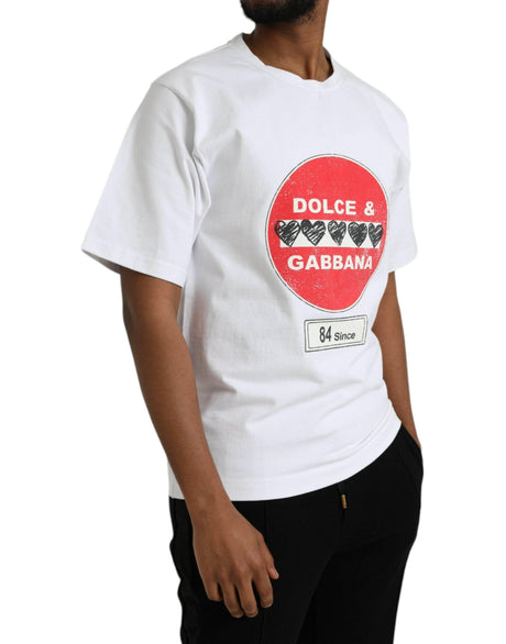 Dolce & Gabbana White Amor Heart Cotton Crewneck Short Sleeve T-shirt - Hilstor