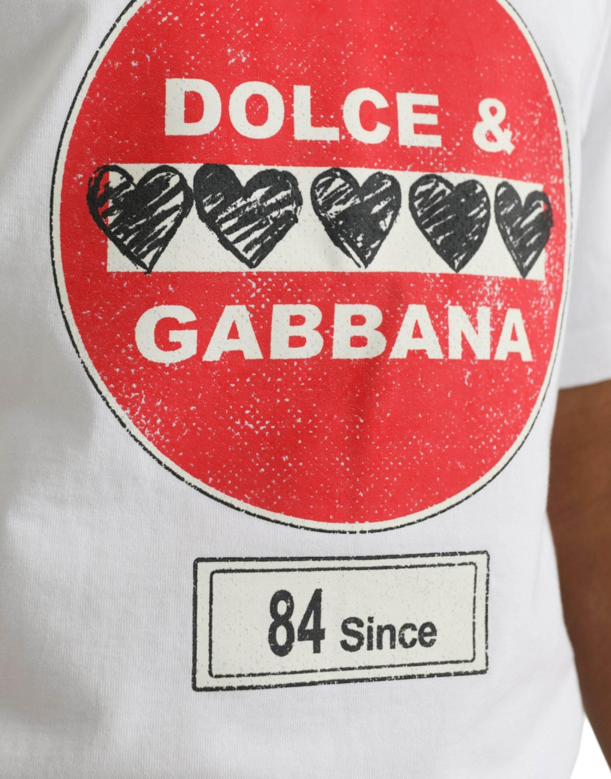 Dolce & Gabbana White Amor Heart Cotton Crewneck Short Sleeve T-shirt - Hilstor