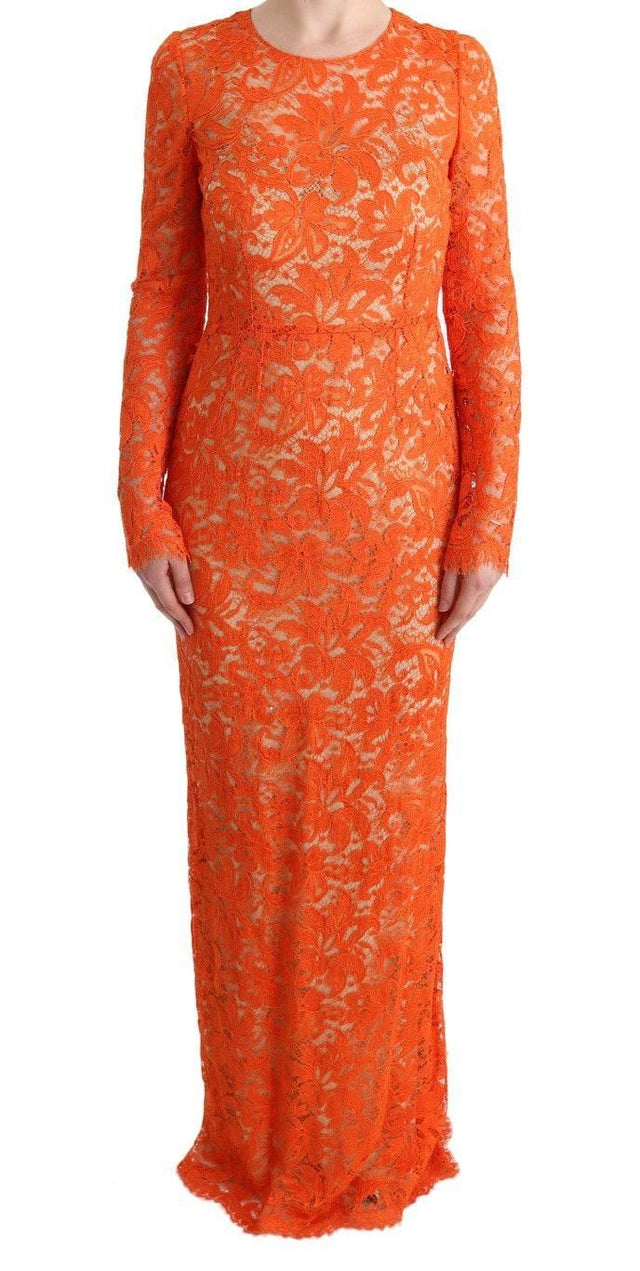 Dolce & Gabbana Elegant Long-Sleeve Full-Length Orange Sheath Dress - Hilstor