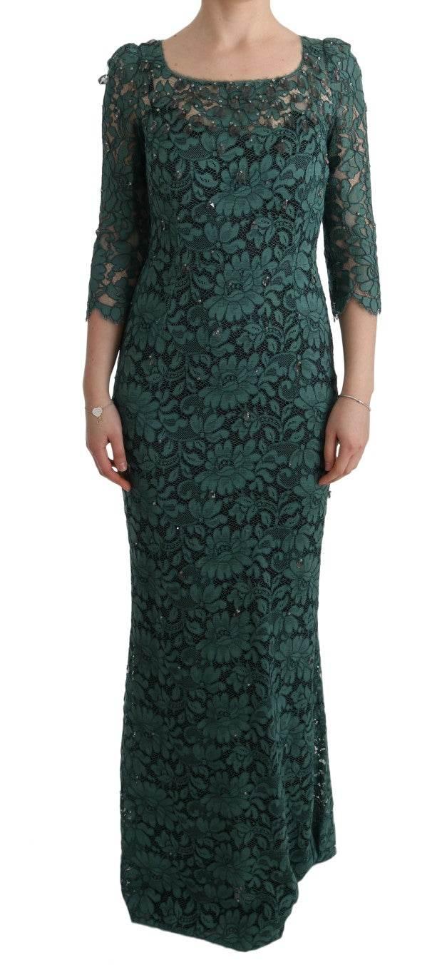 Dolce & Gabbana Green Floral Crystal Ricamo Sheath Dress - Hilstor
