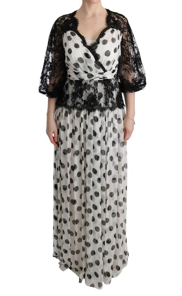 Dolce & Gabbana Black White Polka Dotted Floral Dress - Hilstor