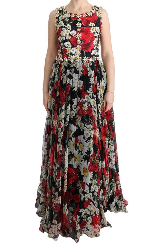 Dolce & Gabbana Floral Maxi Gown with Sunflower Print and Crystals - Hilstor