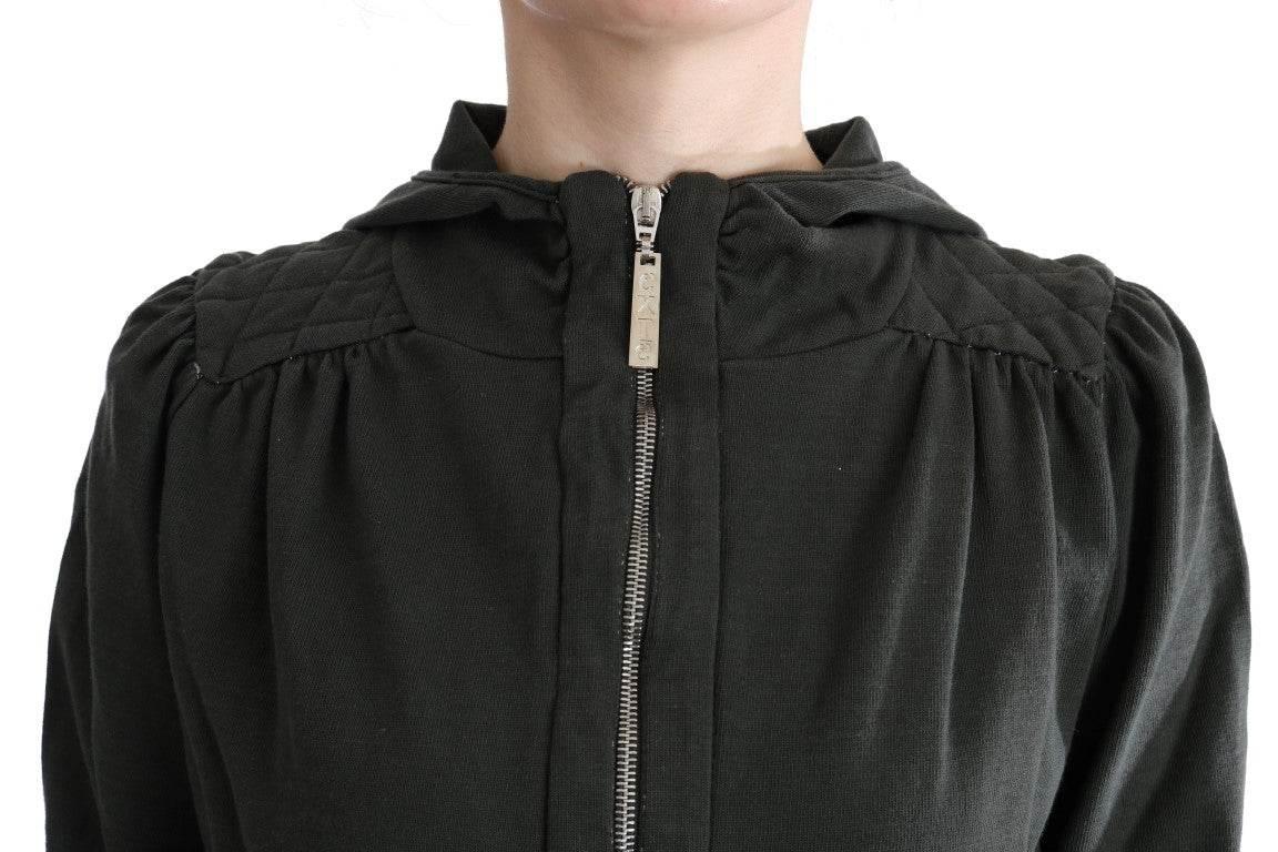 Exte Gray Top Hooded Cotton Zipper Sweater - Hilstor