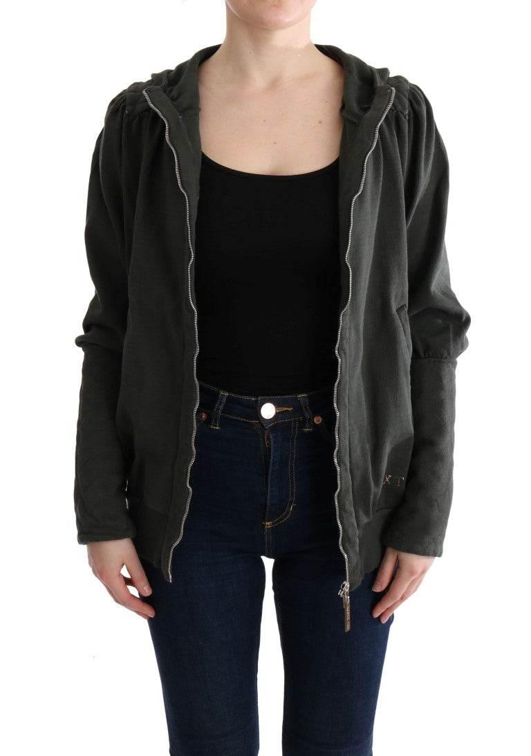 Exte Gray Top Hooded Cotton Zipper Sweater - Hilstor