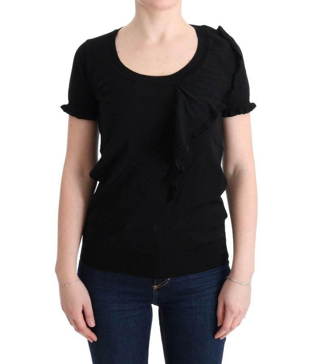 MARGHI LO' Black 100% Lana Wool Top Blouse T-shirt - Hilstor