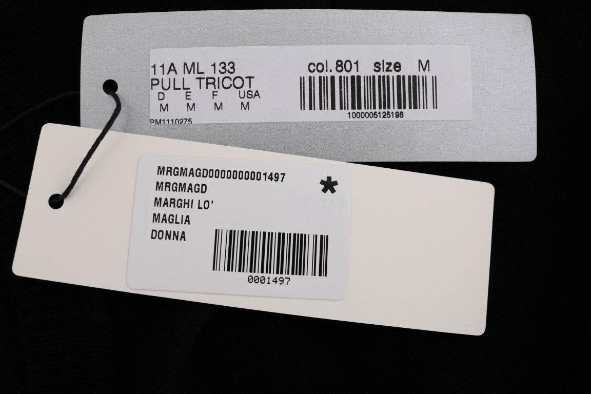 MARGHI LO' Black 100% Lana Wool Top Blouse T-shirt - Hilstor