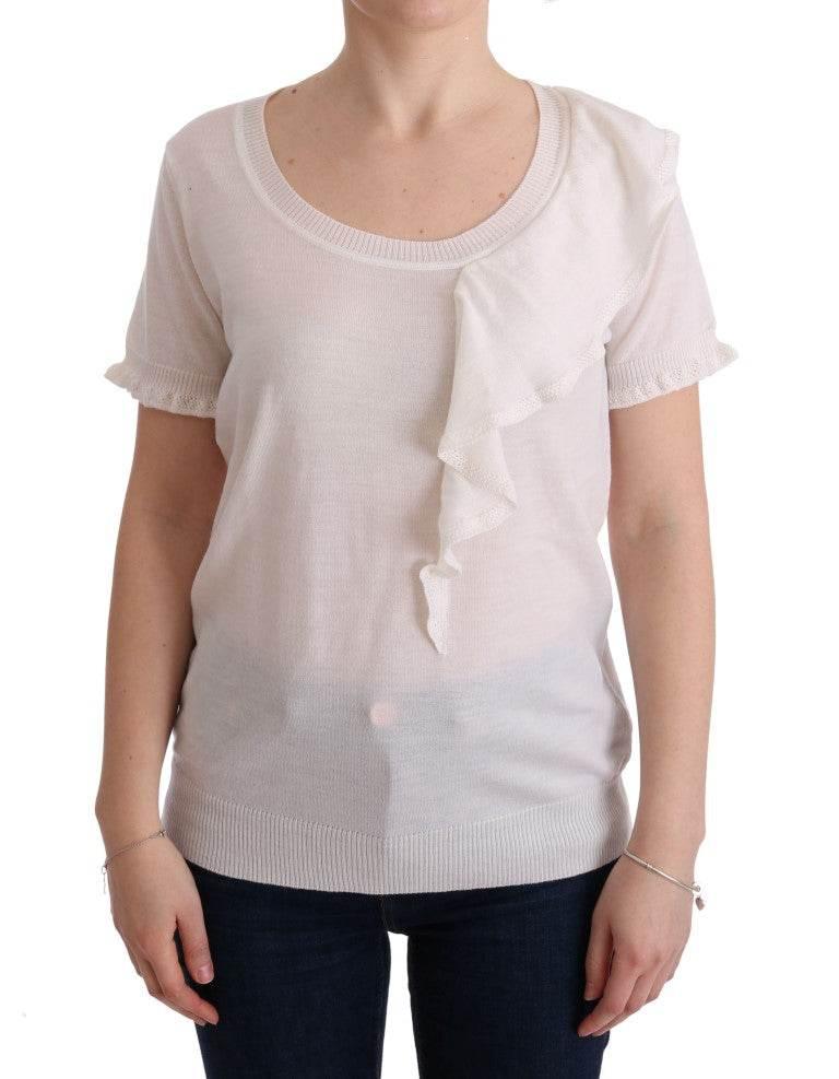 MARGHI LO' White 100% Lana Wool Top Blouse T-shirt - Hilstor