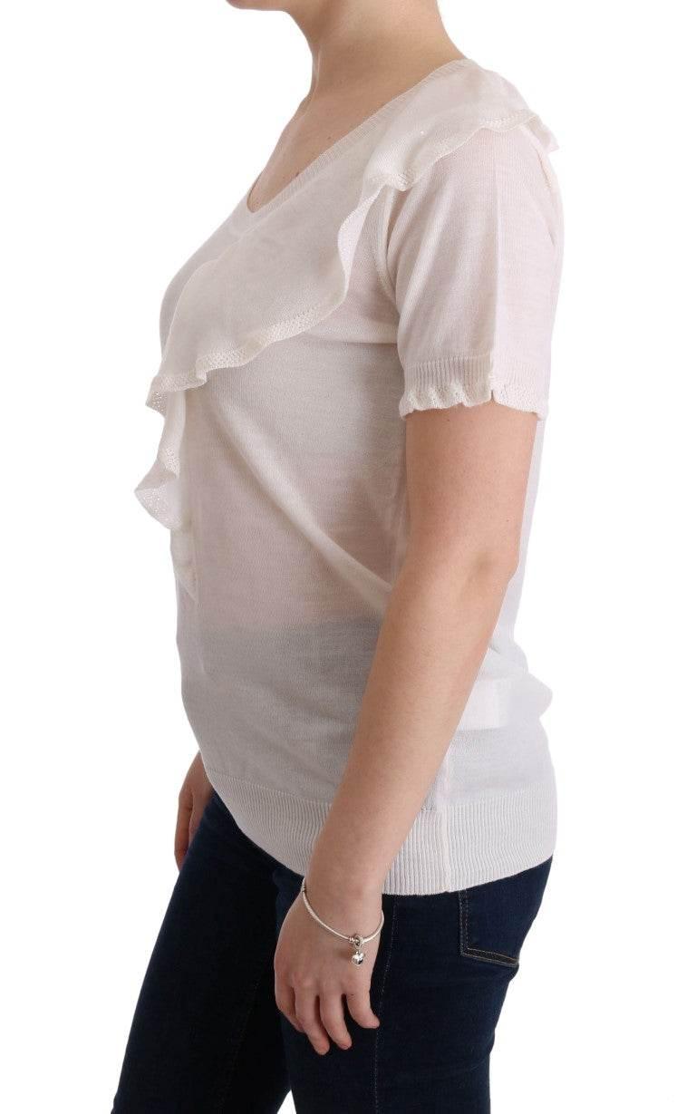 MARGHI LO' White 100% Lana Wool Top Blouse T-shirt - Hilstor
