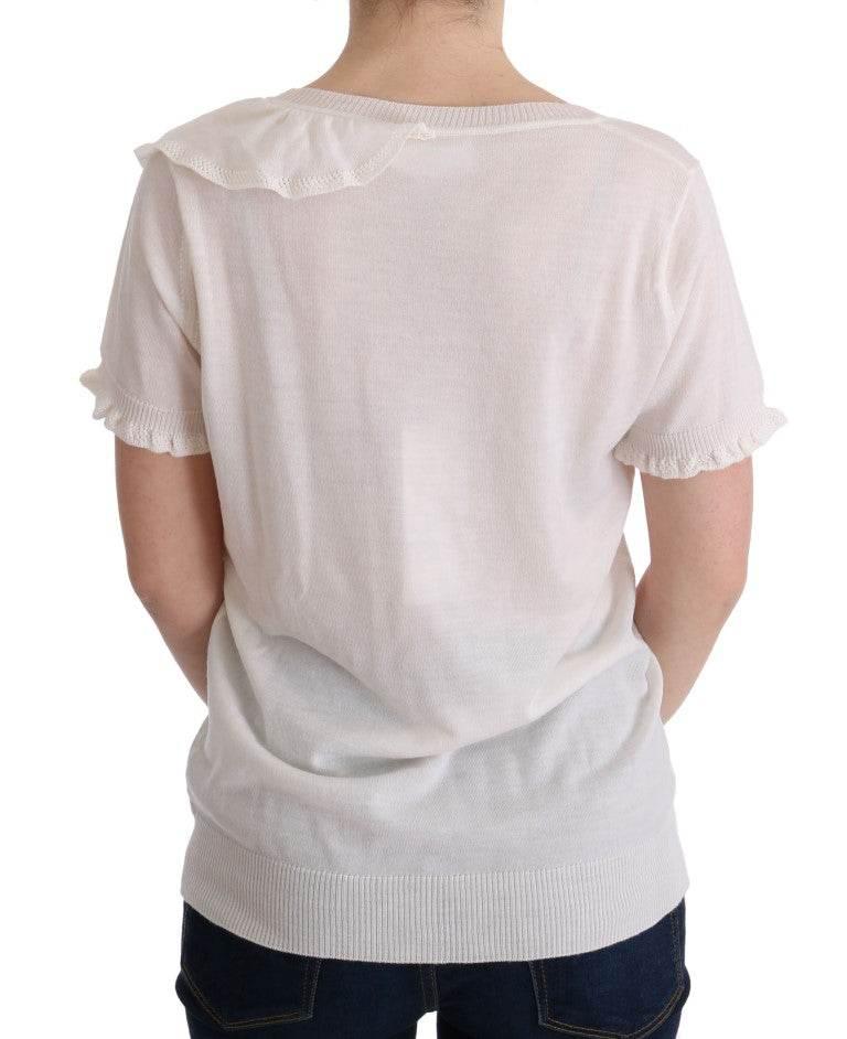 MARGHI LO' White 100% Lana Wool Top Blouse T-shirt - Hilstor