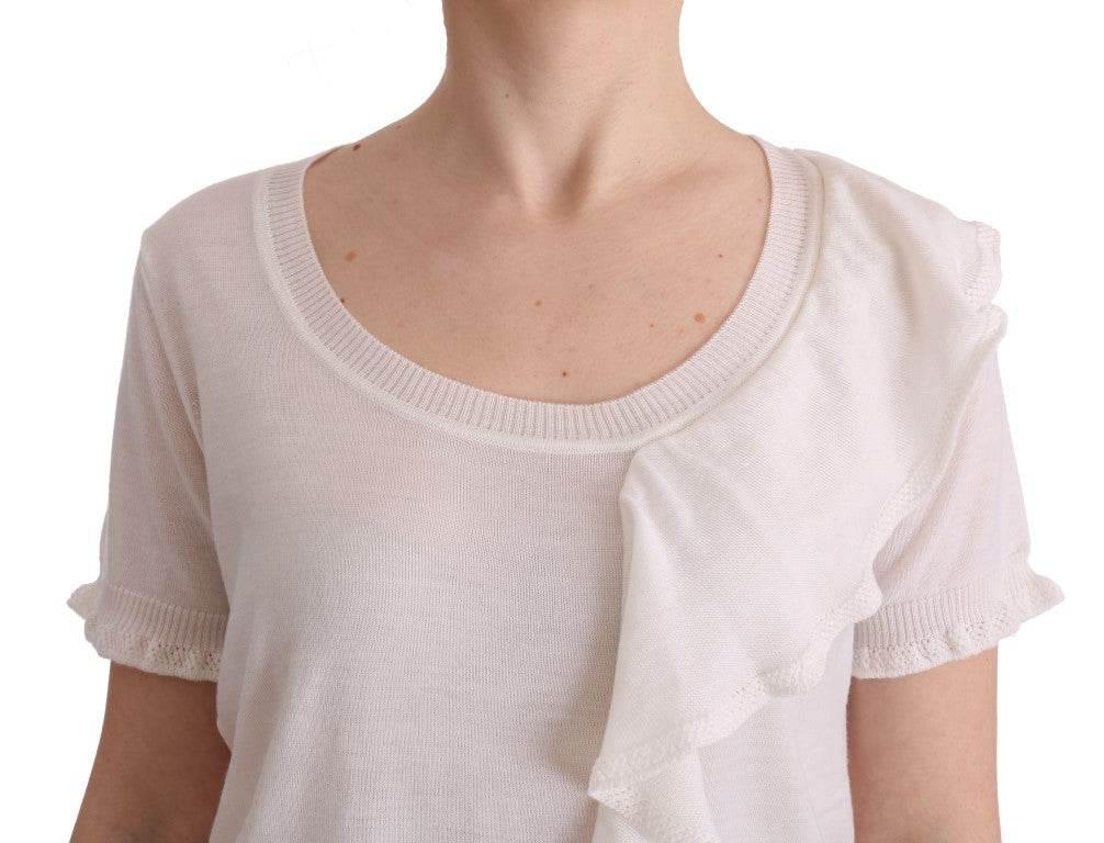 MARGHI LO' White 100% Lana Wool Top Blouse T-shirt - Hilstor