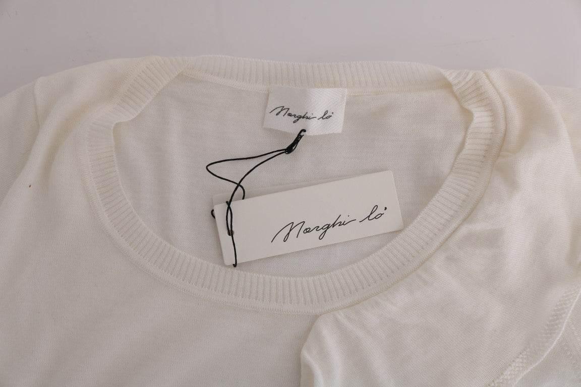 MARGHI LO' White 100% Lana Wool Top Blouse T-shirt - Hilstor