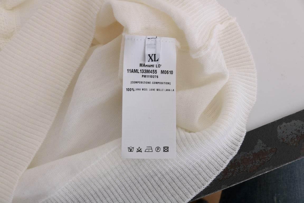 MARGHI LO' White 100% Lana Wool Top Blouse T-shirt - Hilstor