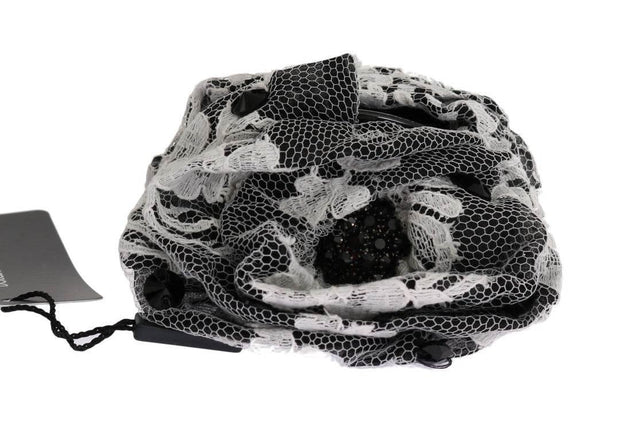 Dolce & Gabbana Elegant Black & White Floral Lace Crystal Hair Claw - Hilstor