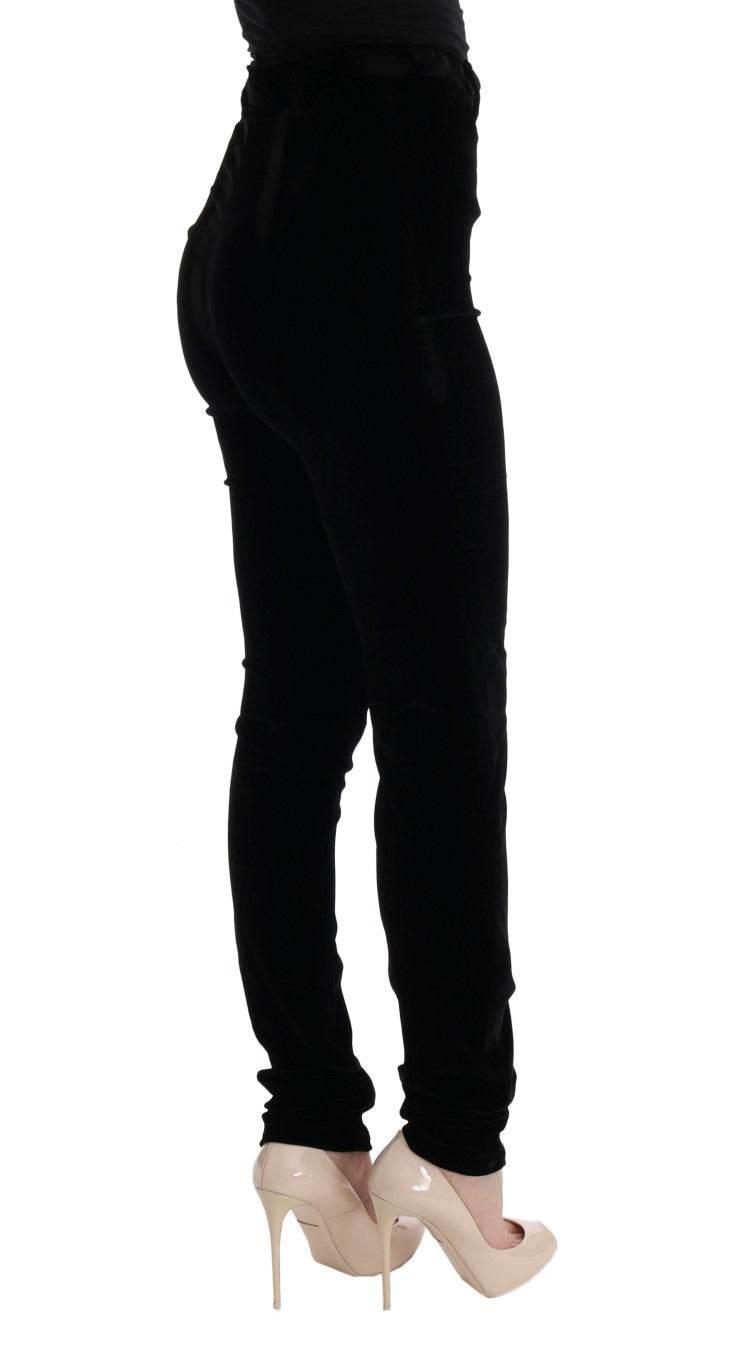 Ermanno Scervino Black Velvet Slim Fit Pants - Hilstor