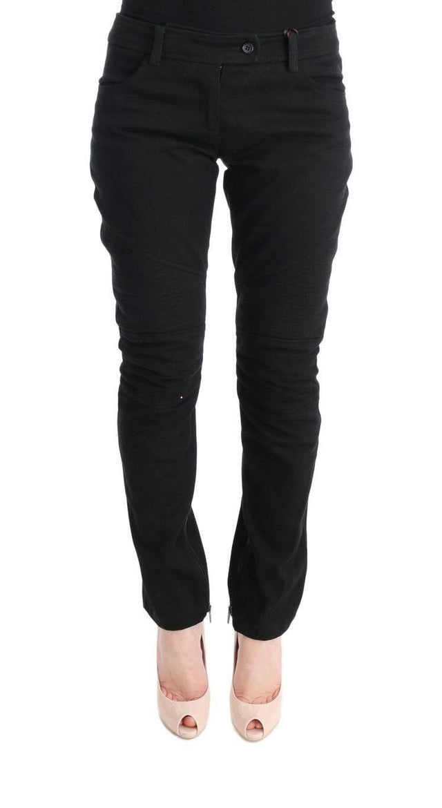 Ermanno Scervino Black Cotton Slim Fit Casual Pants - Hilstor