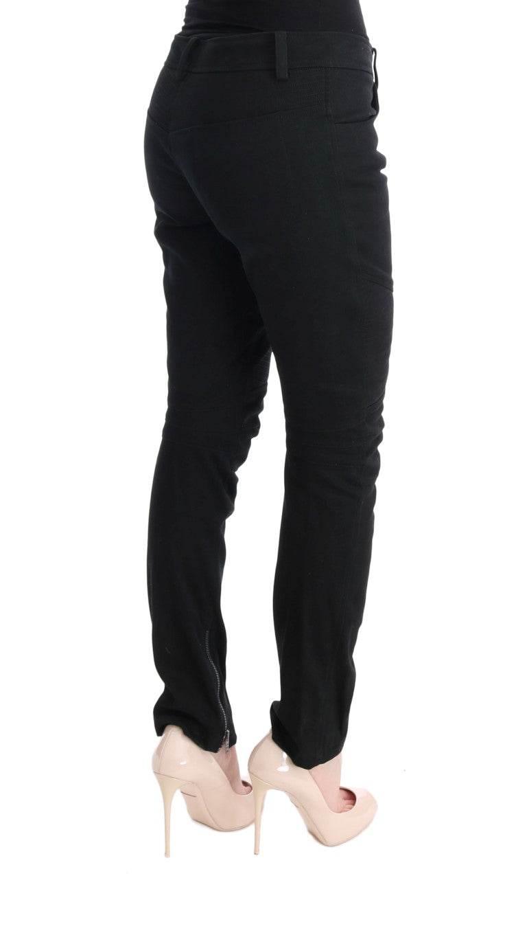 Ermanno Scervino Black Cotton Slim Fit Casual Pants - Hilstor